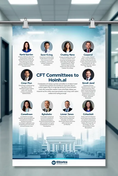 Create for me an image of an informational poster for a hospital about the creation of a CFT committee with the names of the members and the role of each one and the location in the hospital 