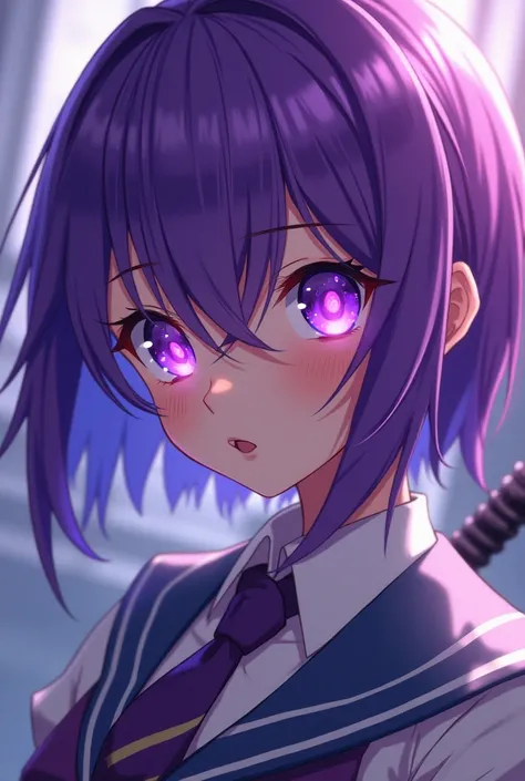 a close up of a person with purple hair and a purple tie, stylized anime, anime moe artstyle, katana zero video game character, anime girl of the future, portrait anime space cadet girl, portrait knights of zodiac girl, close up of a young anime girl, anim...