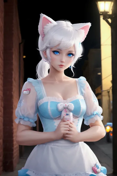 hello kitty, white hair, blue eyes, cat ears