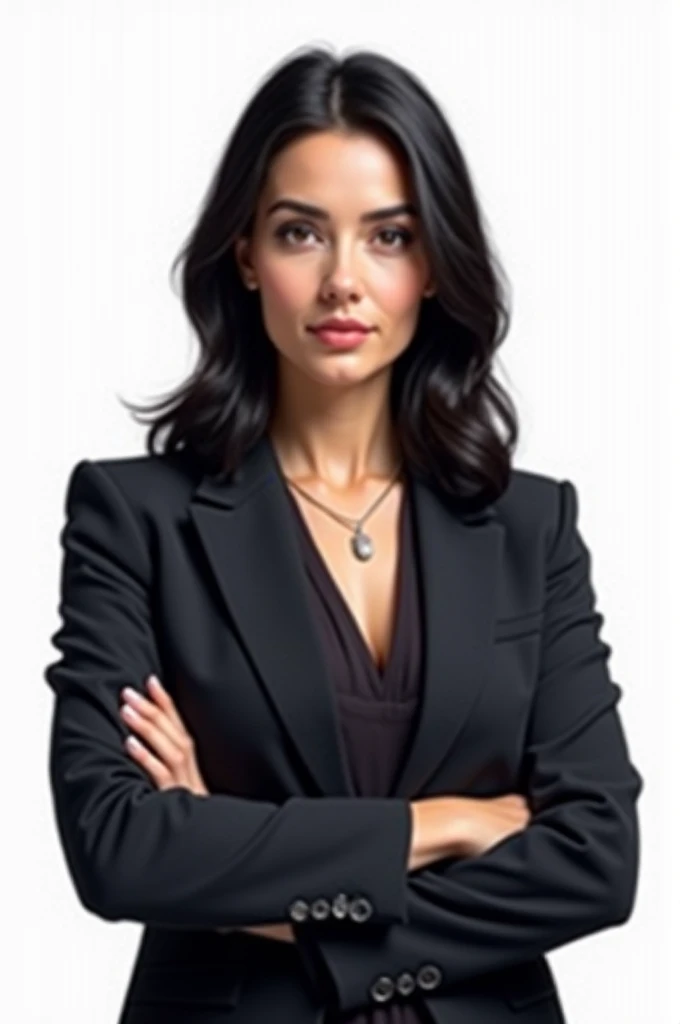 I wanted a female lawyer, with dark hair below the shoulders, with formal clothing and a white background 