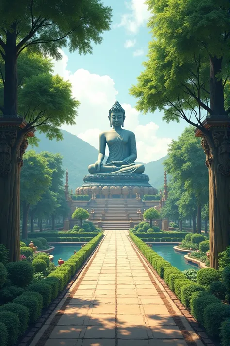 Create a park road image (axis) And there is the principal Buddha image of the Buddha Monthon.