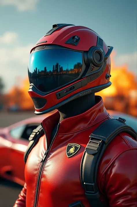 Pubg 3 level helmet with Lamborghini red car
