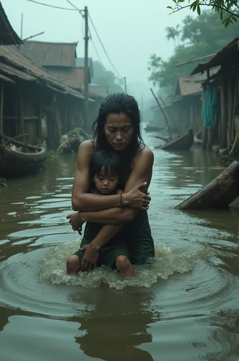 A flood affected village area where some mother tried to save their child