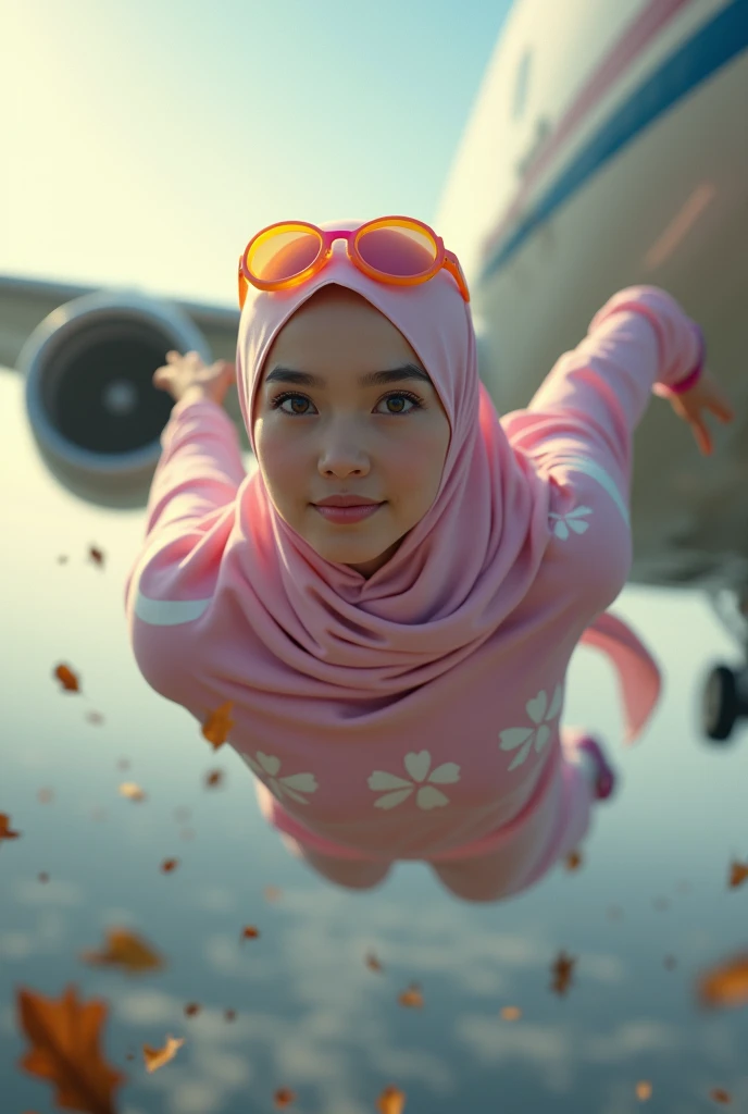 Malaysia women a realistic masterpiece. Human .wear pint watch.. 1girl wearing a hijab, detailed beautiful face, Hijab Muslim. Wear long sleeve moder design pink white pink stripe white. anger face, minimalist flower on shirt. Enger face. Open mouth. Glowi...