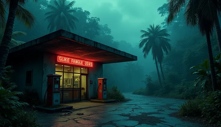 Gas station dark image in jungle