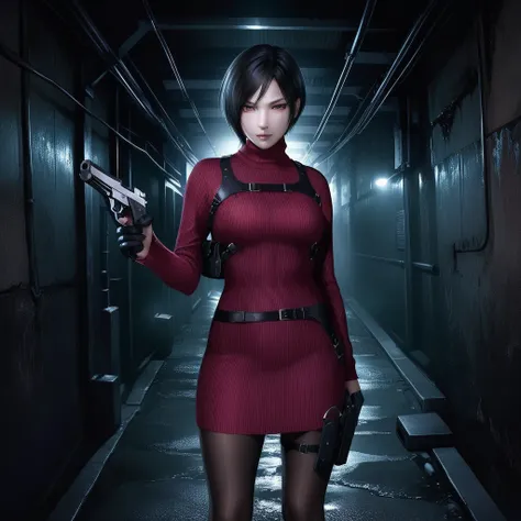 ultra-realistic extremely detailed real life 8k masterpiece of a gorgeous asian woman re ada wong wearing black pantyhose re4 st...