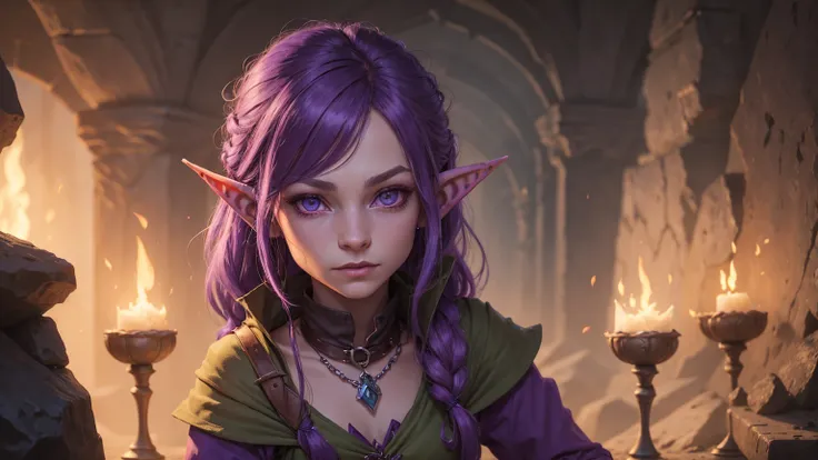 a painting of a purple elf, medium portrait of a goblin, elf art, young half elf witch, portrait of a goblin, inspired in Johannes Helgeson, portrait of a young elf witch, dnd avatar portrait of halfling, Yoda fantasy art portrait, drak fantasia goblin, a ...