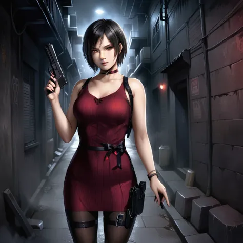 ultra-realistic extremely detailed real life 8k masterpiece of a gorgeous asian woman re ada wong wearing black pantyhose re4 st...