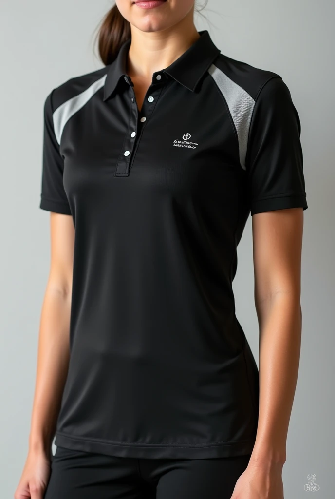 Women&#39;s black and grey olympics polo shirt, that the light grey colour can be appreciated