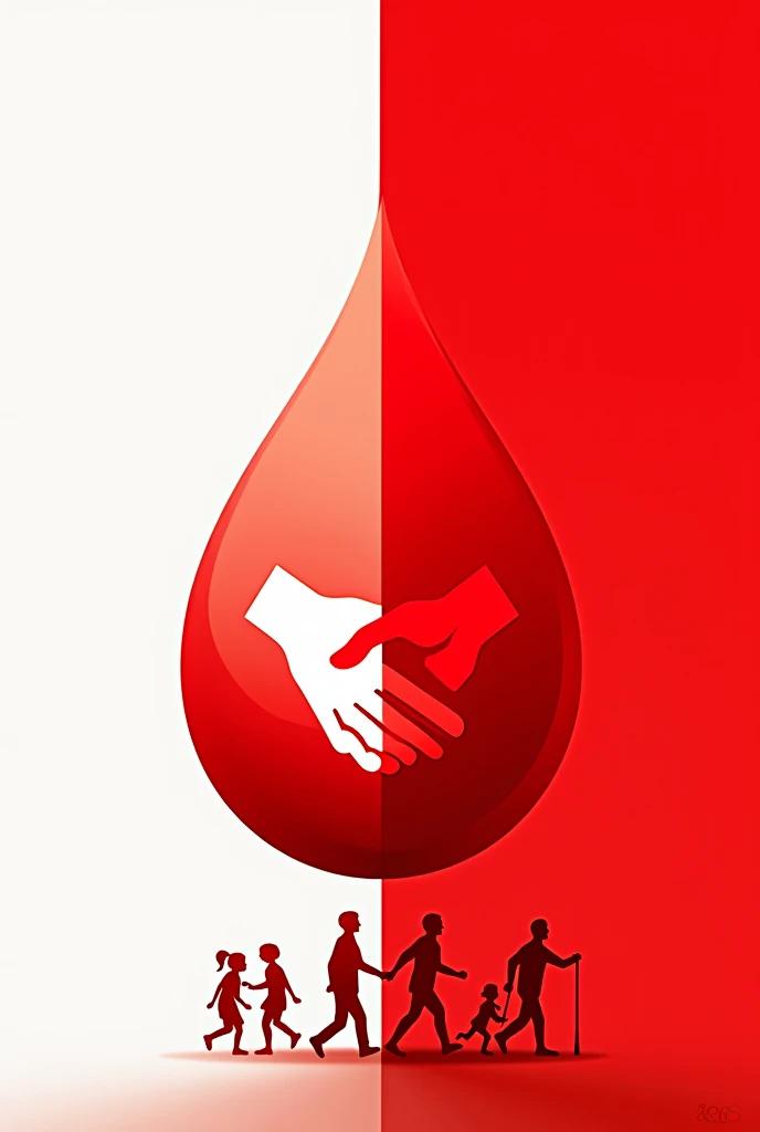 Create an impactful poster that encourages blood donation. En el centro de la imagen, highlight a large stylized drop of blood, bright and translucent, that occupies a central position, symbolizing the vital importance of giving. Inside the drop, there is ...