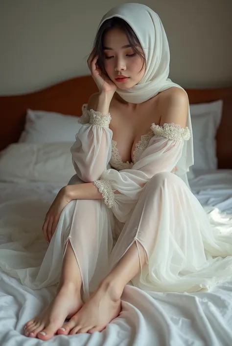 beautiful young asian woman ,wear hijab ,Underwear ,Snow White Princess Dress ,Larger than normal breasts , Love together , Spread your legs to show your pussy.