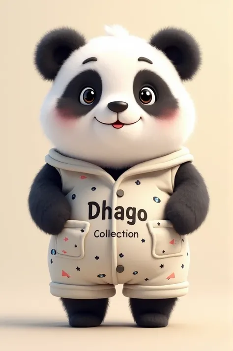 A mascot panda wearing a cute pjs set and in PJs set writen dhago collection