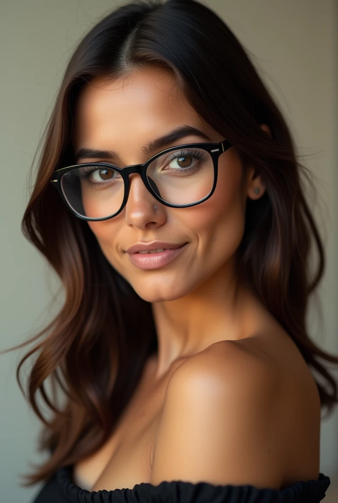 A Brazilian woman with medium brown hair and straight hair with glasses