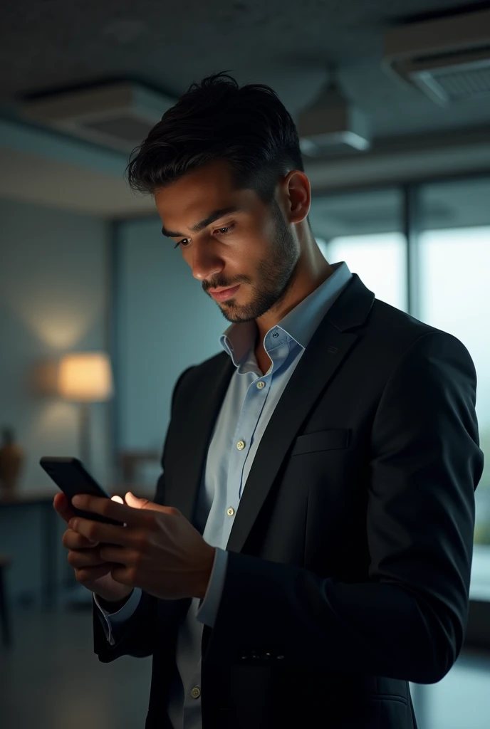 An important young man thinking sit with a phone in his hand