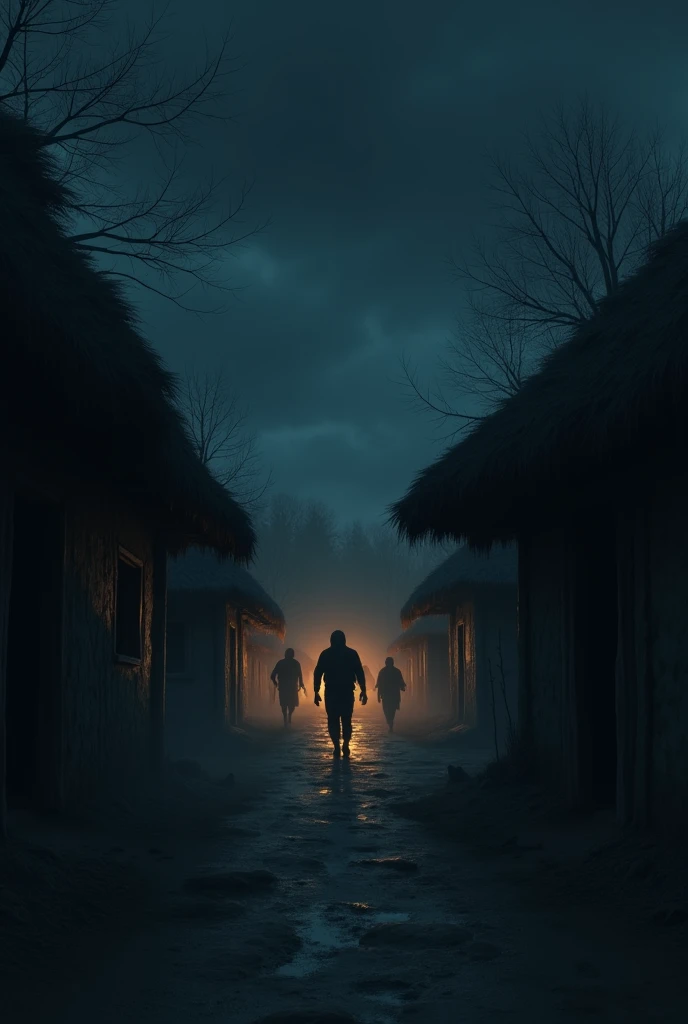 In the darkness of the night, huts without fires and people running into them