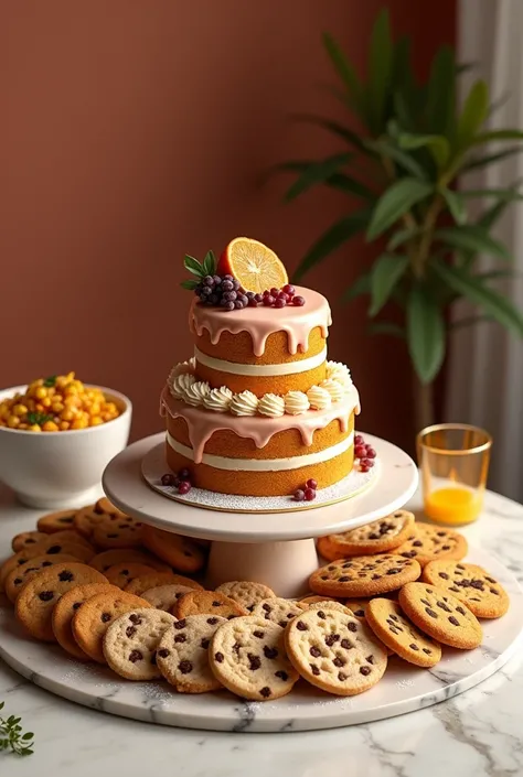 Cake ,cookies , spicy sweet corn
