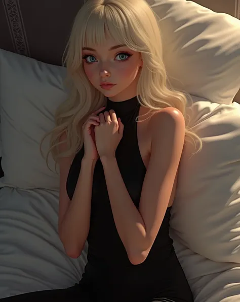 super realistic, highly detailed, sexy, young,european blonde, medium breasts, blue eyes, 2, iPhone 14 Pro Max camera, Merger_mati_catentes, (twilight:1.2) , (soft lighting:1.2), (luxurious bedding :1.2), photorealistic, raw, textured skin, skin pores, int...