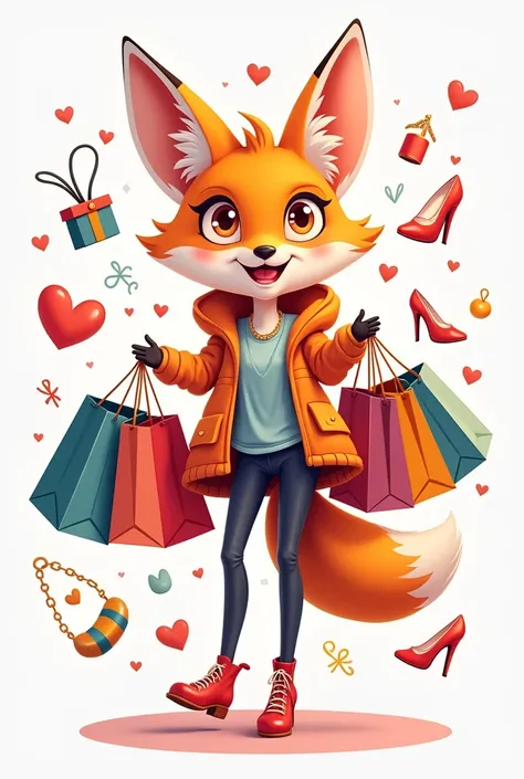 I want to create an avatar for my TikTok channel called Shopping Addict. Square avatar required, White background, has a picture of a female fox happily shopping.