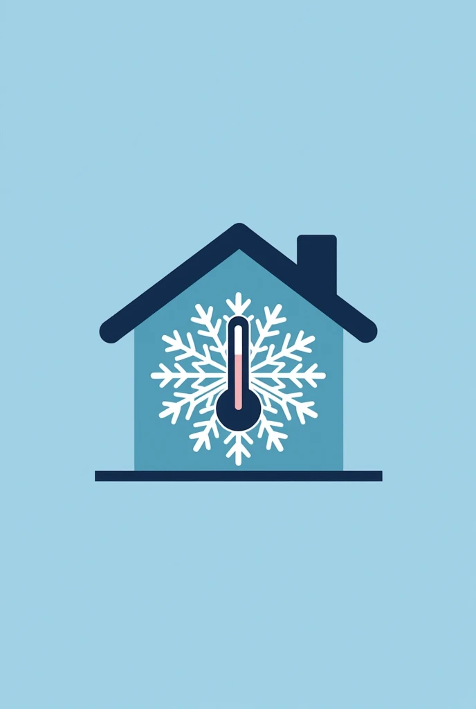 Design a logo that incorporates snowflakes, a thermometer, and refrigeration gauges that represents the residential refrigeration technical service in a simple and clear way. Use the shape of a house to represent the residential aspect. Use the colors blue...