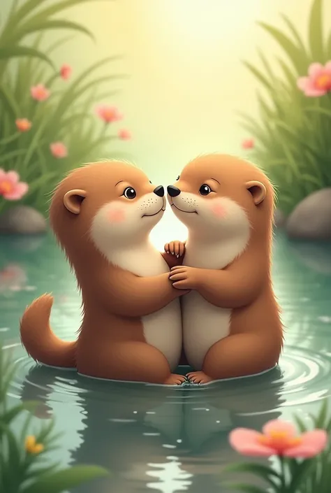 Generates an image of two otters that love each other
