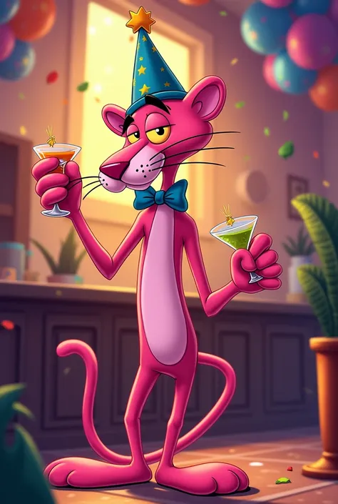 Cartoon of The pink panter at party