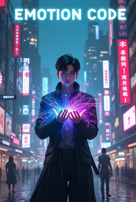 Let’s imagine a picture that fits the title “Emotion Code”. A picture may contain the following elements::

Picture caption:

background:
미래적인 도시의 스카이라인을 background으로 하여, A cyberpunk city with flashing neon lights.. A landscape filled with tall buildings a...