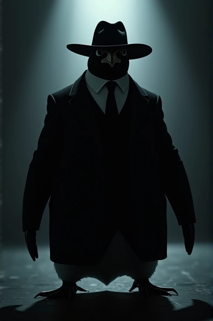 Give me a silhouette mafia penguin wear a hat