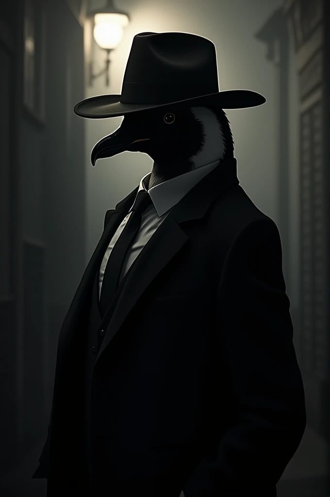 silhouette mafia penguin wear a hat