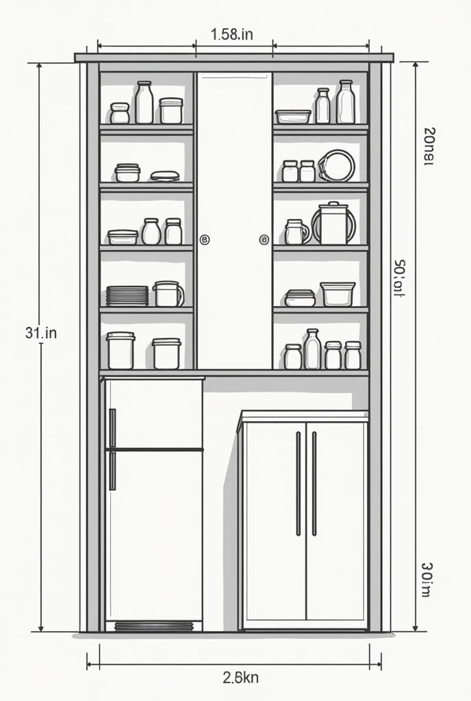 Layout or physical arrangement of the pantry (floorplan),
considering:
•5 shelves;
•1 refrigerator;
•number each shelf.