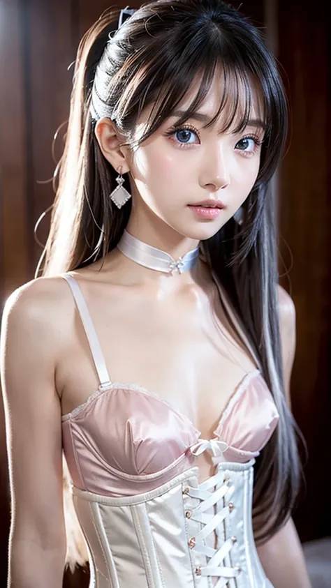 ((corset top))Extraordinary sexy beauty、beautiful, calm and bright look、Sexy and refreshing look、完璧なbeautifulcute顔、Very bright, Bright Blue Eyes、Short Ponytail、Long bangs between the eyes、Long grey straight hair、beautiful facial hair、とてもcute、beautifully、Se...