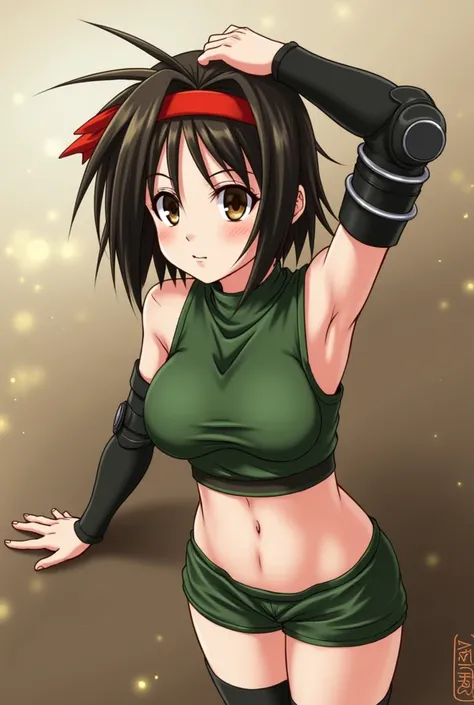 Yuffie&#39;s hairstyle, ((Yuffie has sex with a man in cowgirl position:1.99)), (realistic, highest quality, High resolution, real women pictures:1.57), realistic, (15 year old girl=Yuffie in cowgirl position:1.7), curved body, anatomically correct body, (...