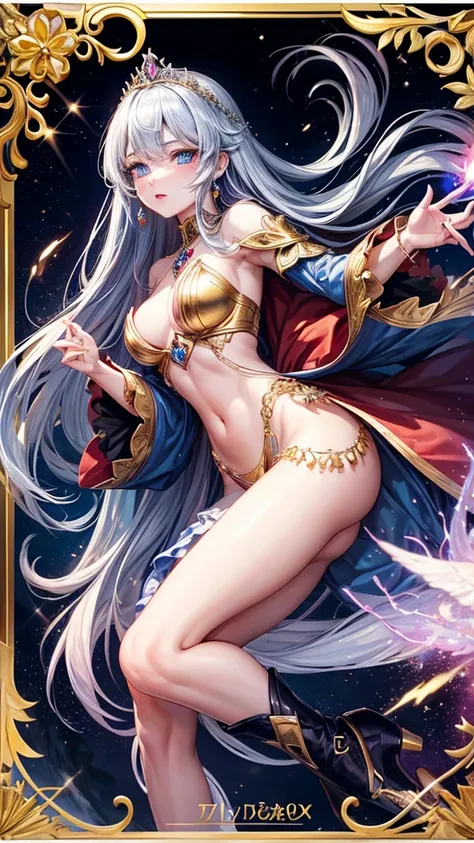 アニメ , an 18 year old princess, pretty, {gold tiara with sapphire and ruby stones}, {face perfect}, {Bblack hair}, {blue colored eyes}, {asymmetrical eyes}, {perfect nose}, {red lips}, {full body 5.0}, {silver red armor, detailed}, {in a castle} 

{8k image...