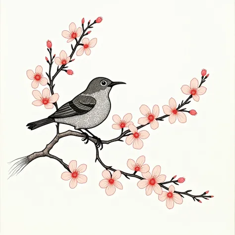 Cherry blossom and Japanese bush warbler motif、Create simple and beautiful Zentangle art。Zentangle art includes、Use a variety of patterns、Express your love for nature on your screen。If you choose to color it, use a light color and outline it with black.、Pl...