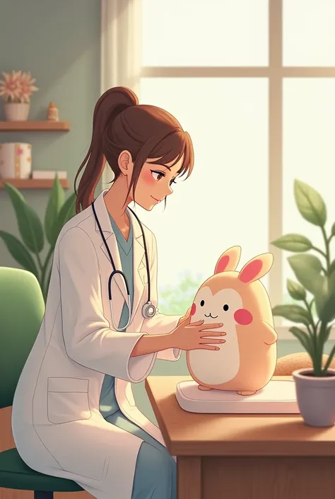 Shinobu Kocho taking care of Cinnamoroll Sanrio at her veterinary clinic