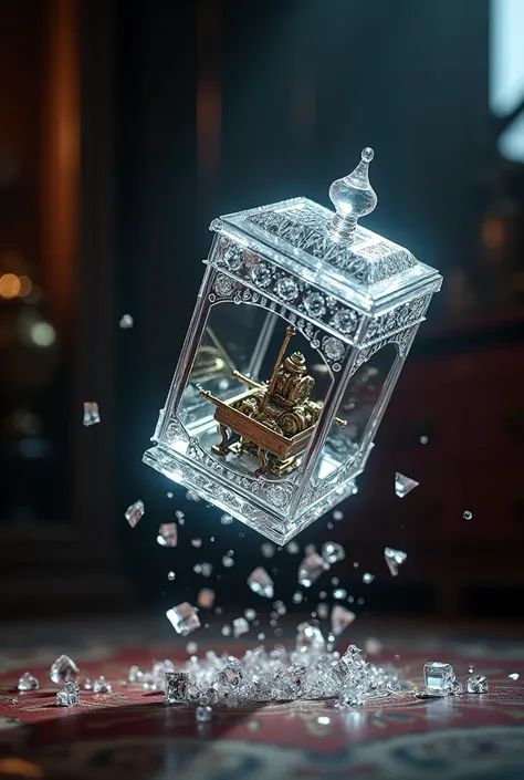 Crystal music box falling to the ground 