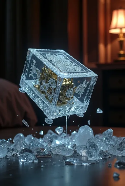 Crystal music box falling to the ground 