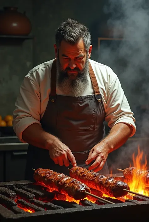 Dirty cook preparing a kebab 
