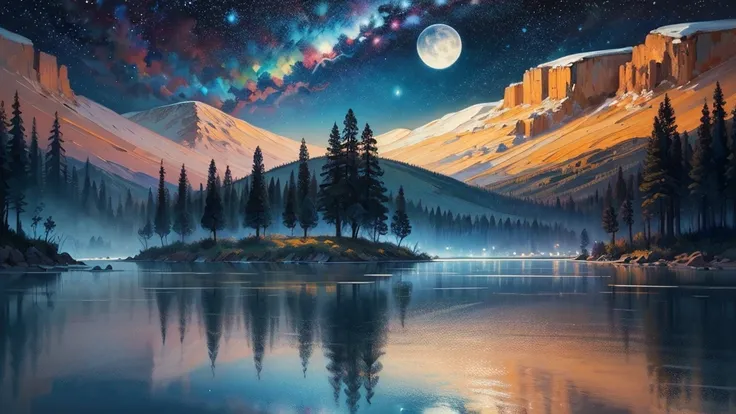 an oil painting，da vinci art style。A serene night scene with a person kneeling in prayer, bathed in soft moonlight. In the background, a calm sea reflects the stars, symbolizing peace. A subtle glowing cross hovers above the horizon, while soft rays of lig...