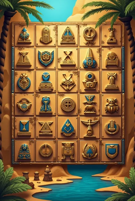 Create an image of a 20-square game board with an Egypt theme