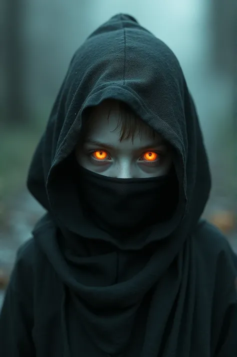 A boy with mask and fire eyes 