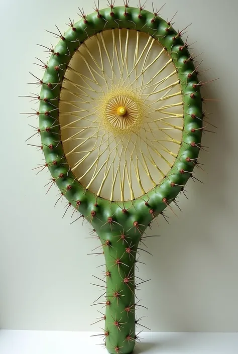 Create a tennis racket using bio technology the elements I want you to use are, cacti and the dandelion flower, the structure of the cactus racket and the dandelion flower network 