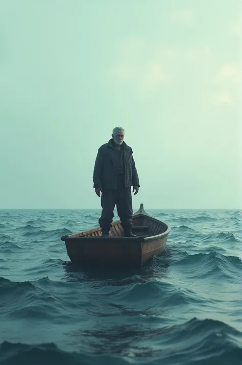 Man standing on boat in mid of the sea
