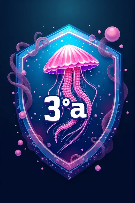 Make a shield for school games using the jellyfish as a mascot and the writing "3°A" Somewhere 