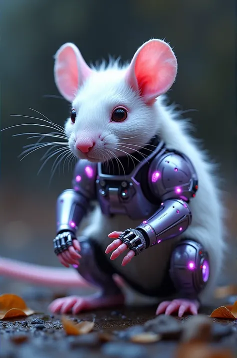 Rat in cyborg in white and purple color