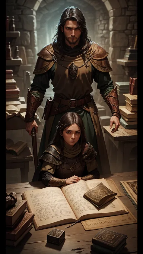 cover of a medieval fantasy tabletop rpg book in dark fantasy style