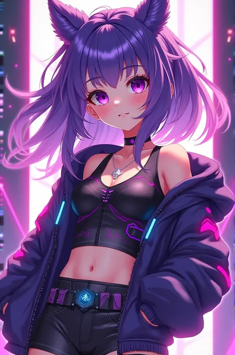 game style girls，purple hair eyes clothes