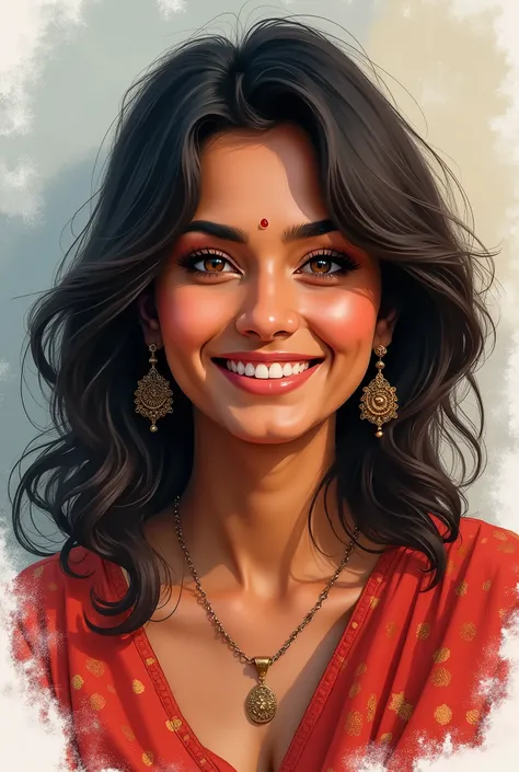 ((speedpaint) +++ Retrato de uma mulher, Indian ,pintura com faca de paleta, estilo impressionista, Brushstroke technique, Great strokes, cute, smiling