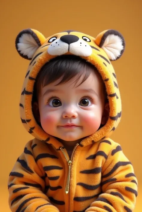 Cute baby wearing tiger jacket 