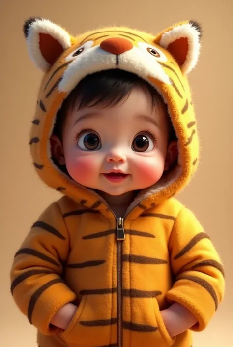 Cute baby wearing tiger jacket 