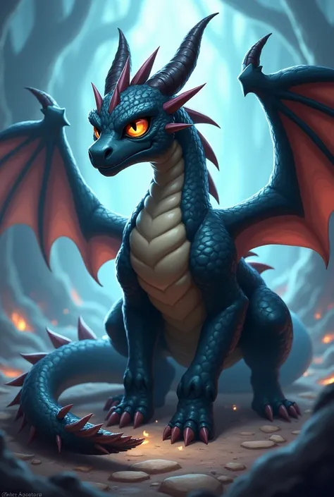 A Black Dragon with Fur on his Wings and Tail and big Fluffy Ears. Hes similar to Beresad from the Kingdom Rush games